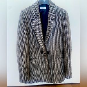 Anine Bing Herringbone Wool Blazer Black and White